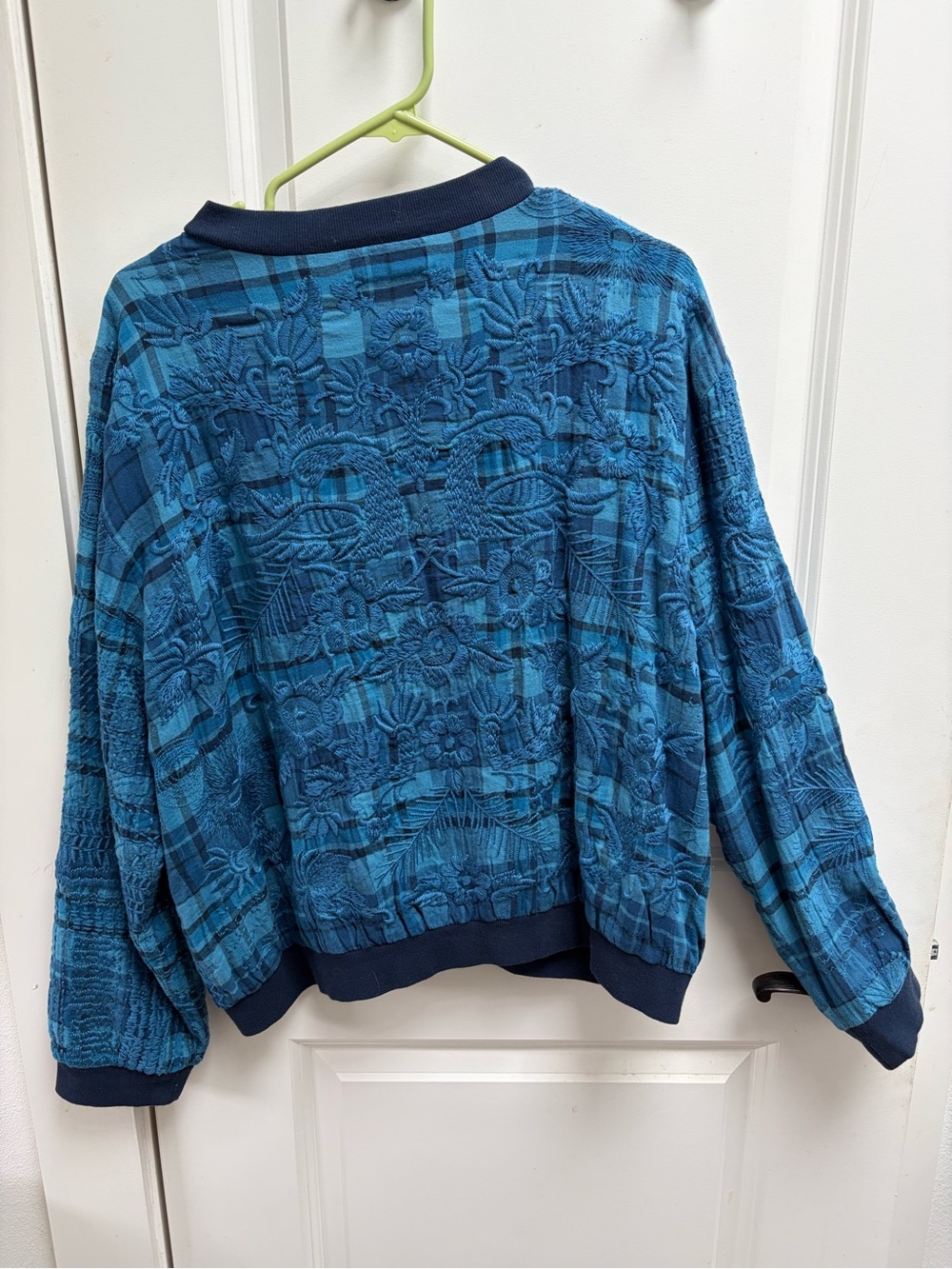 Johnny Was Multi-Blue Textured Bomber Jacket - Picture 2 of 3